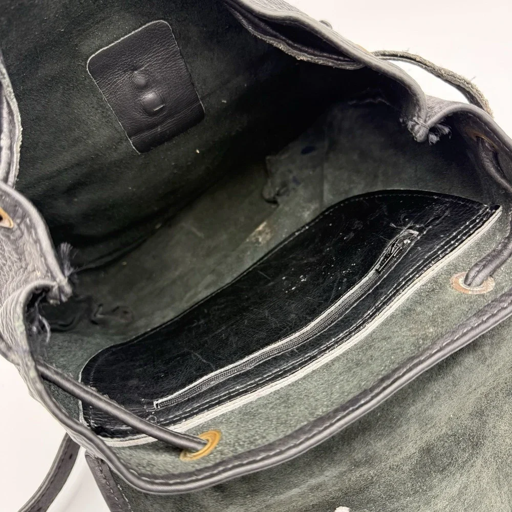 VTG Genuine Leather Rucksack Backpack Black Travel 12